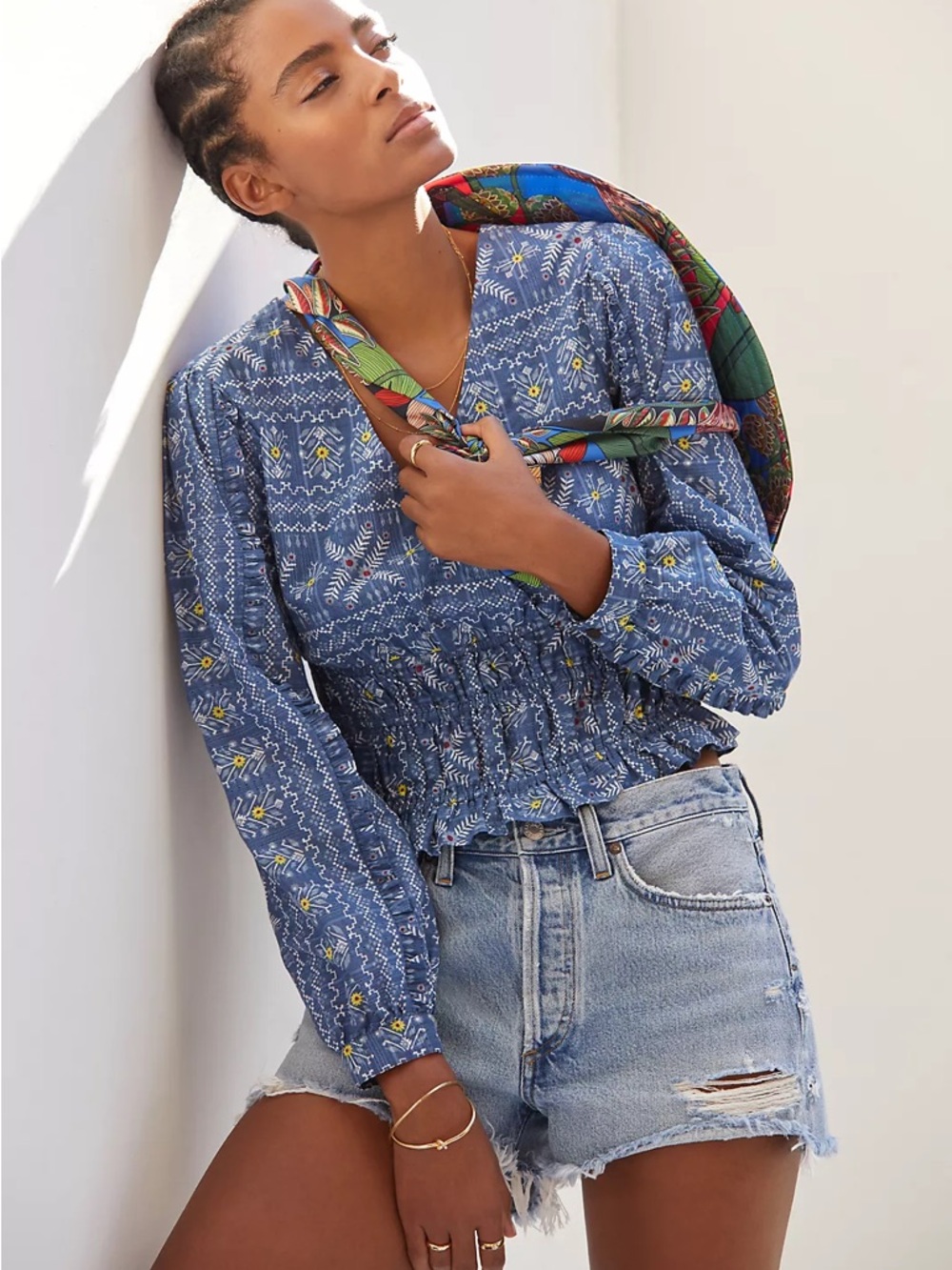 Forever That Girl Embroidered Smocked Waist Top